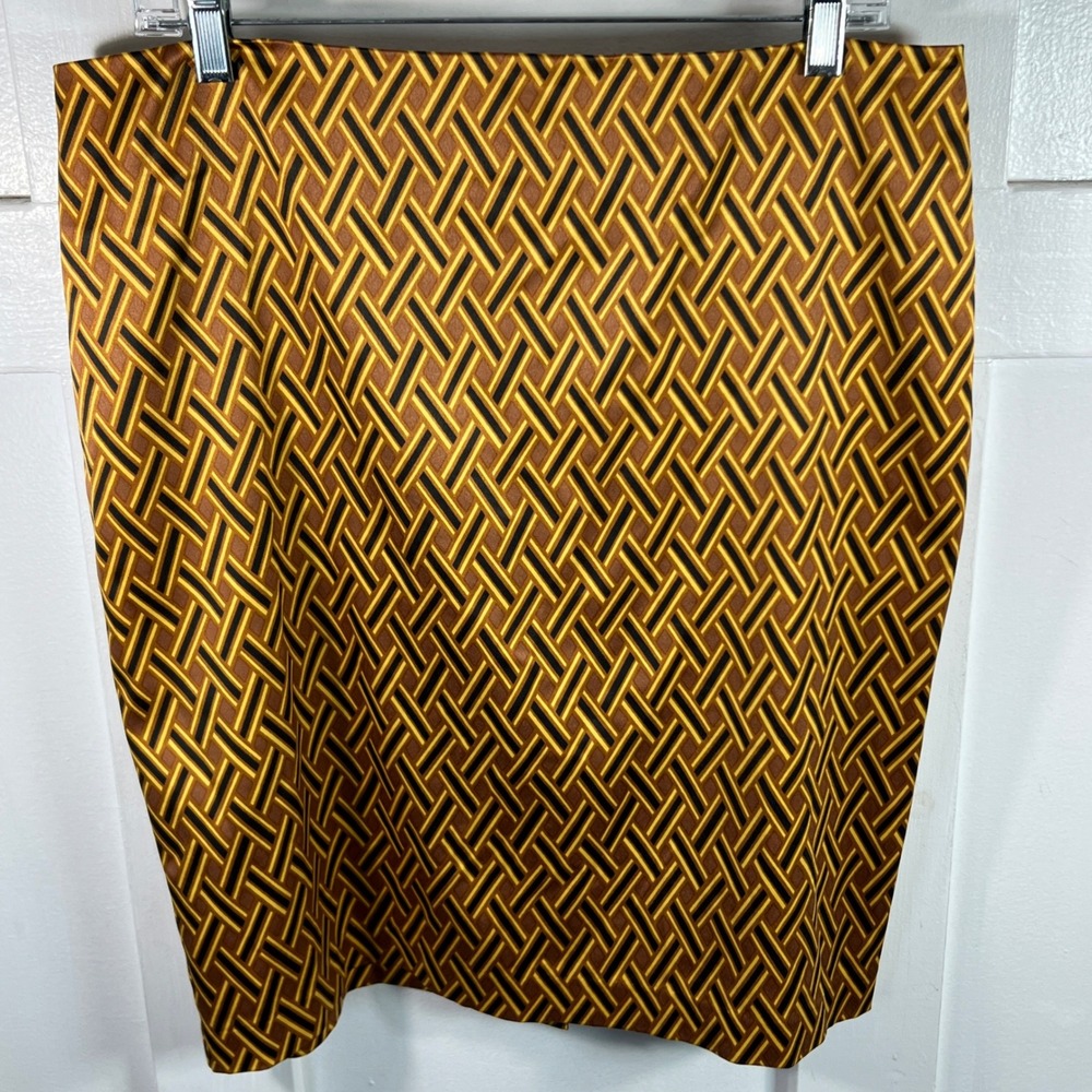 New York & Company Stretch Geometric Lattice Pencil Skirt Brown Gold Size 12